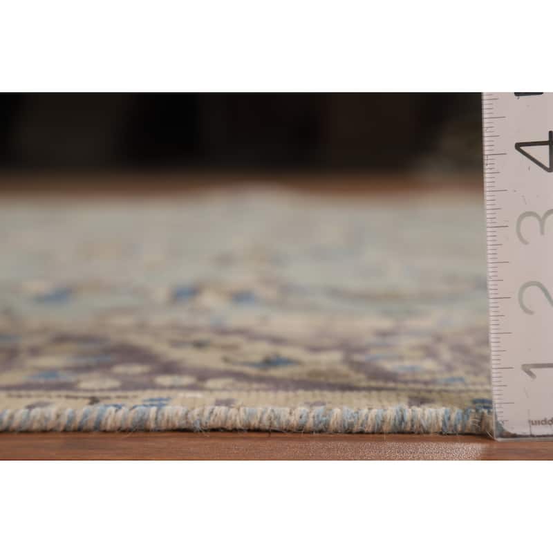 Floral Blue Tabriz Persian Rug Hand-Knotted Distressed Wool Carpet - 6'5"x 9'7"