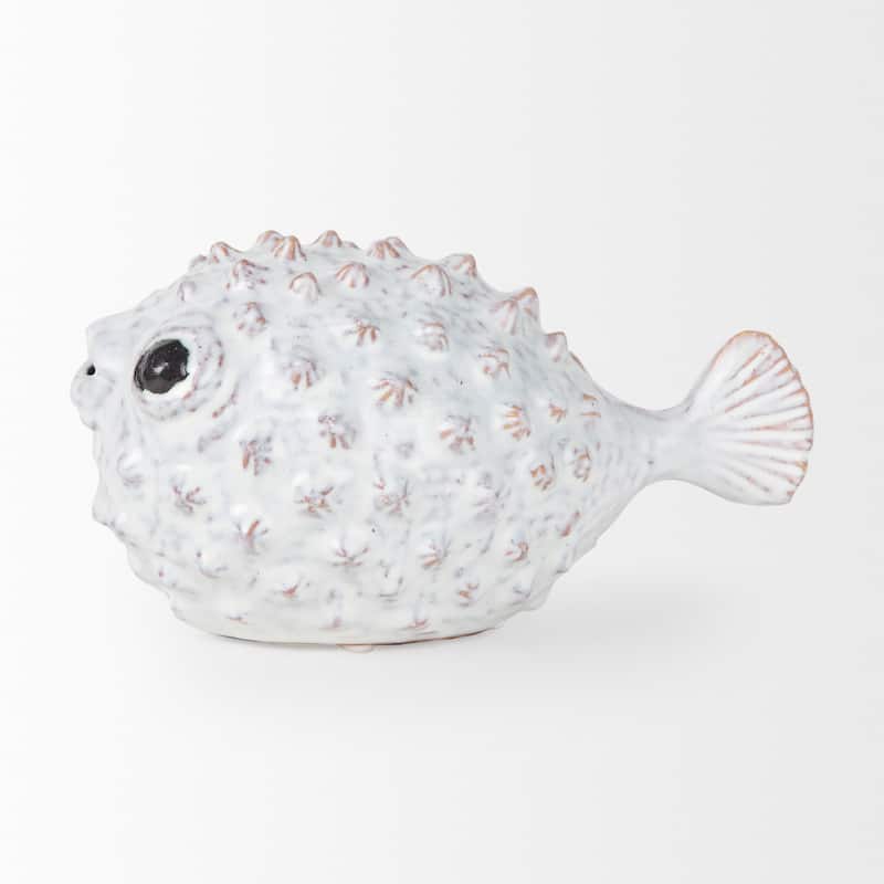 Spike II (Large) Off-White Ceramic Puffer Fish - Large