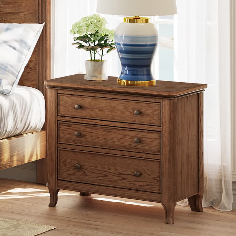 Mid-century Modern Nightstand with Drawers - Walnut Color