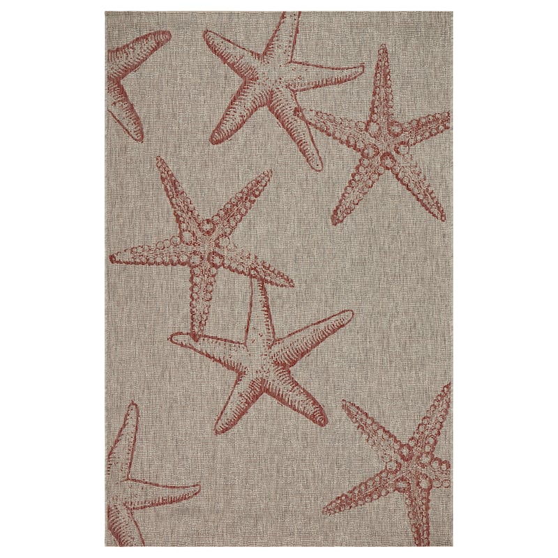 Sevita Callie Nautical Starfish Performance Indoor/Outdoor Area Rug - 7'9" x 9'5" - Coral/Beige