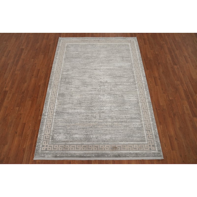 Machine Made Oriental Polyester Carpet Abstract Greys & Charcoal Distressed Area Rug - 7' 5'' X 5' 2''