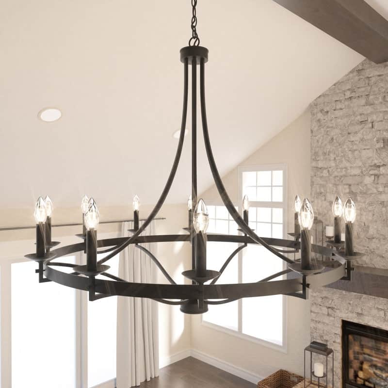 Acroma 12-light Matte Black Farmhouse Empire Wagon Wheel Chandelier