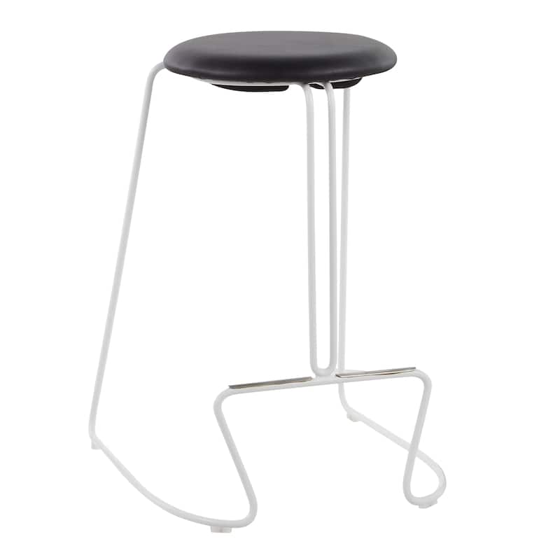 Finn Counter Stool in White Steel and Charcoall Fabric - Set of 2 - 19.5"Lx18"Wx25.75"H - Black Faux Leather