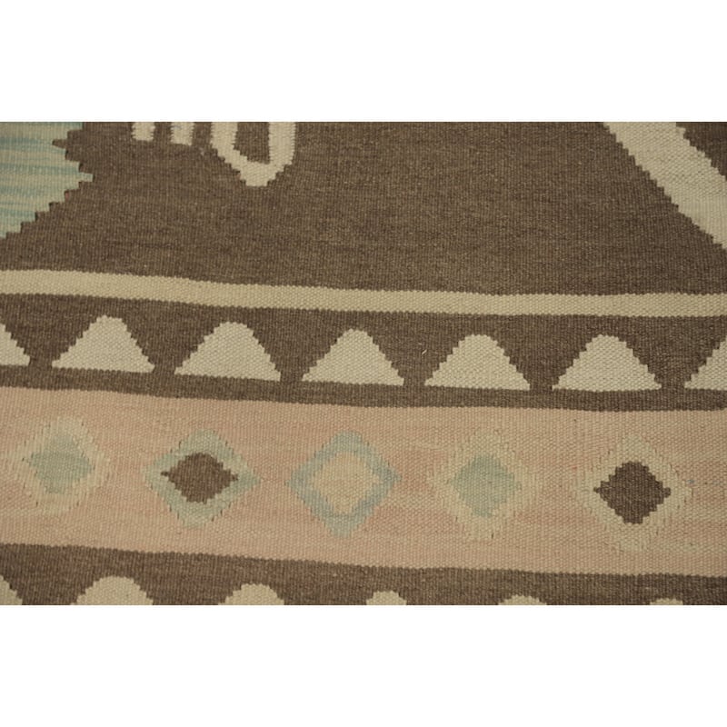 Hand Woven Oriental 100% Wool Carpet Southwestern Tribal Brown Kilim Area Rug - 11' 8'' X 8' 4''