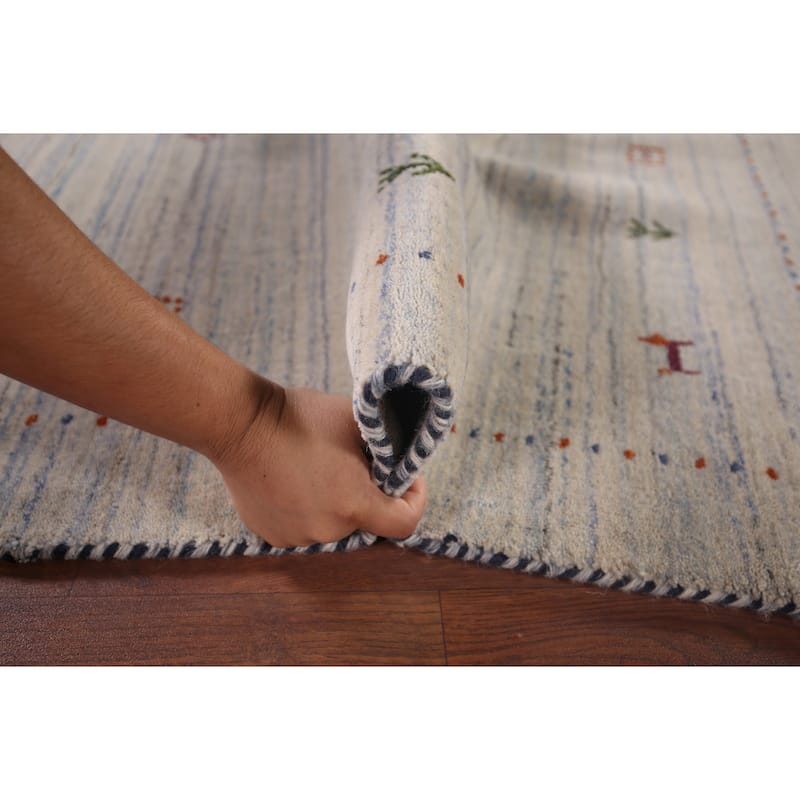 Striped Tribal Gabbeh Oriental Accent Rug Hand-Knotted Wool Carpet - 4'0"x 5'9"