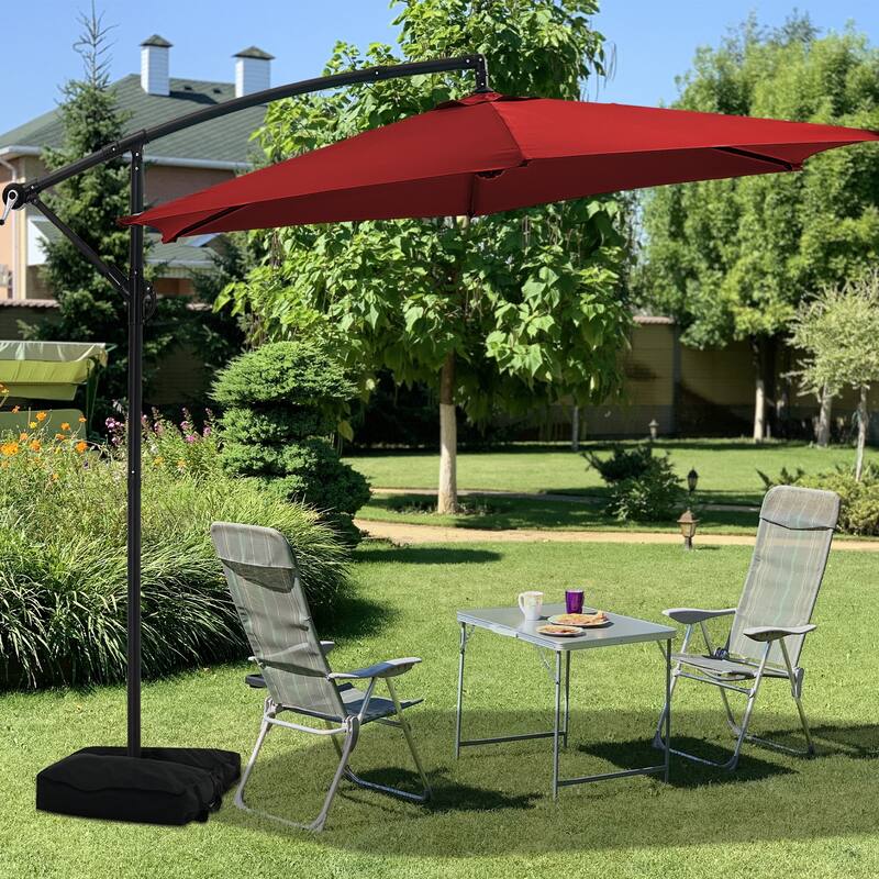 Ainfox 10 ft Cantilever Offset Outdoor Patio Umbrella with Base Stand Rotate and Tilt - Red