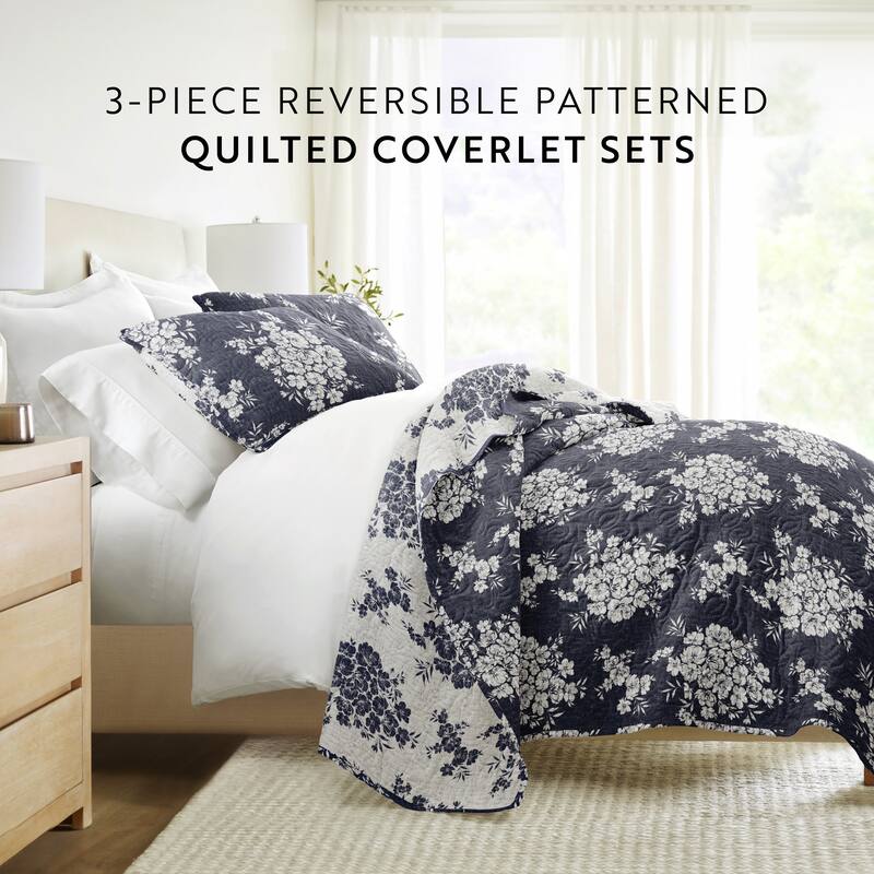 Becky Cameron All Season 3 Piece Distressed Bouquet Reversible Quilt Set