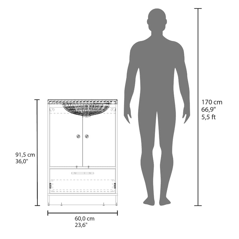 Freestanding Bathroom Vanity with Sink, Two Doors and Bottom Drawer, White