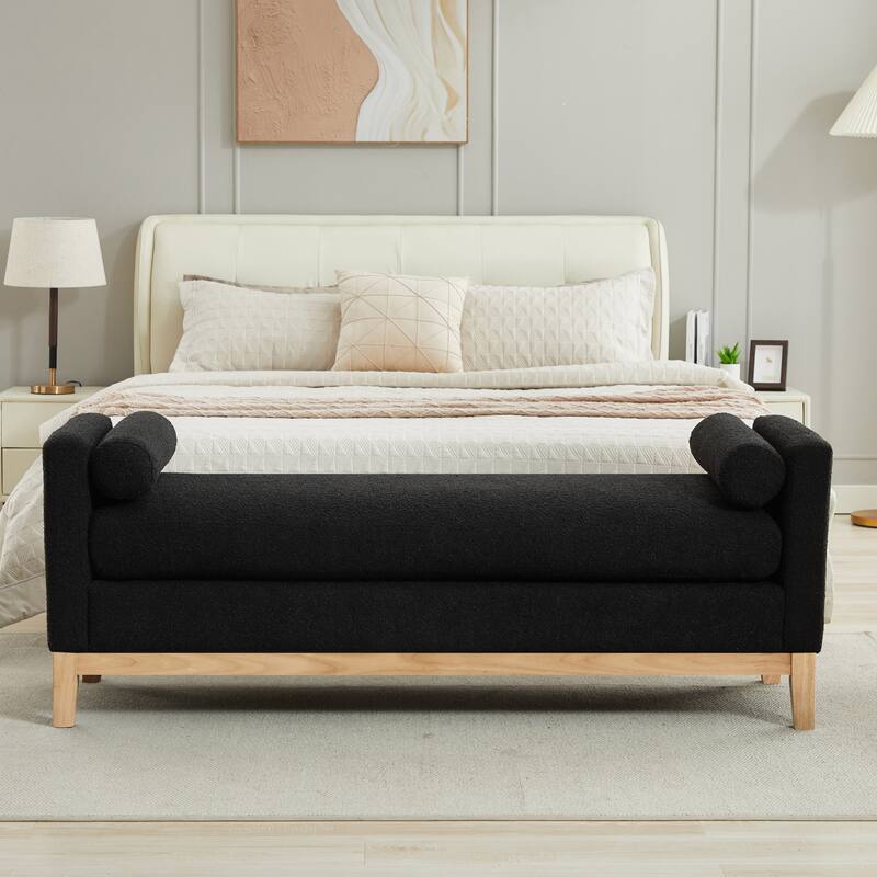 Bedroom Bench with Pillows and Solid Wood Legs for Living Rooms and Entryway