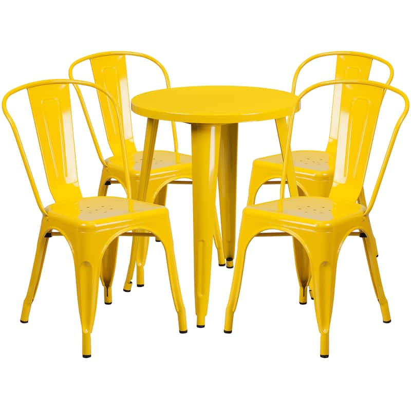 24'' Round Metal Indoor-Outdoor Table Set with 4 Cafe Chairs