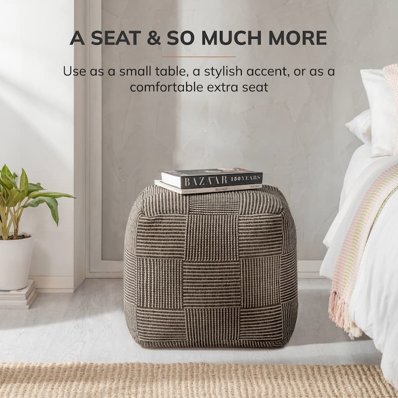 Jani 20-inch Ottoman Pouf - Handcrafted Handmade Ottoman for Seating, Footrest, Home Decor for Living Room, Bedroom