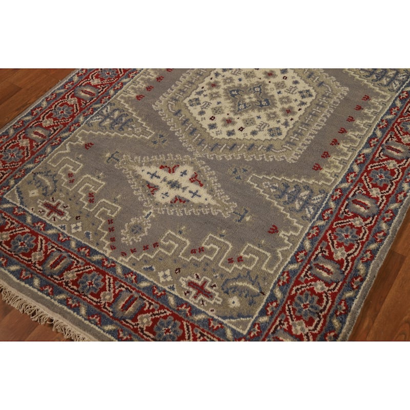 Hand Knotted Oriental 100% Wool Carpet Traditional Geometric Greys & Charcoal Heriz (serapi) Area Rug - 6' 0'' X 3' 11''