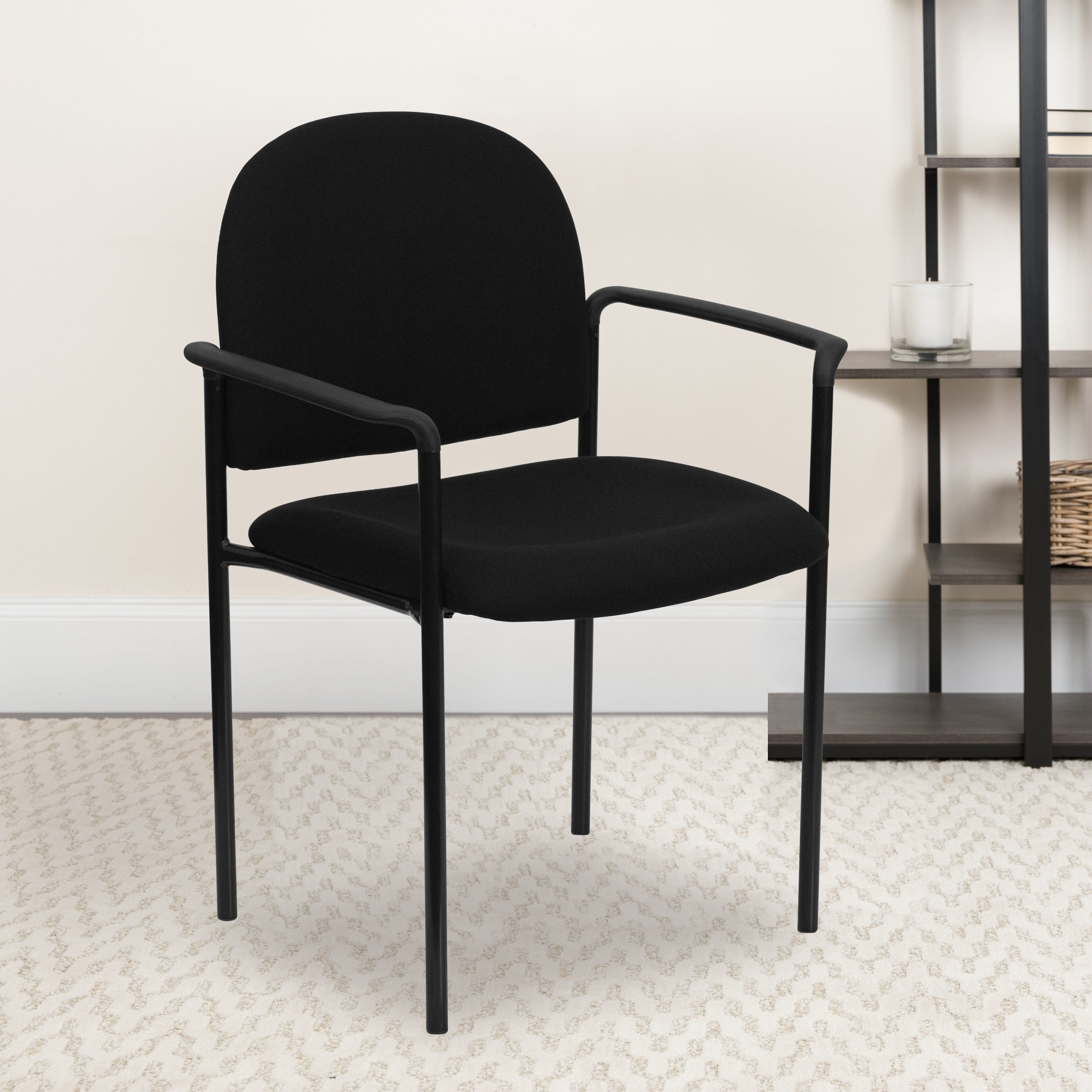 Boss Office Products B9501-BK Dimond Fabric Stacking Chair with Arms in Black 