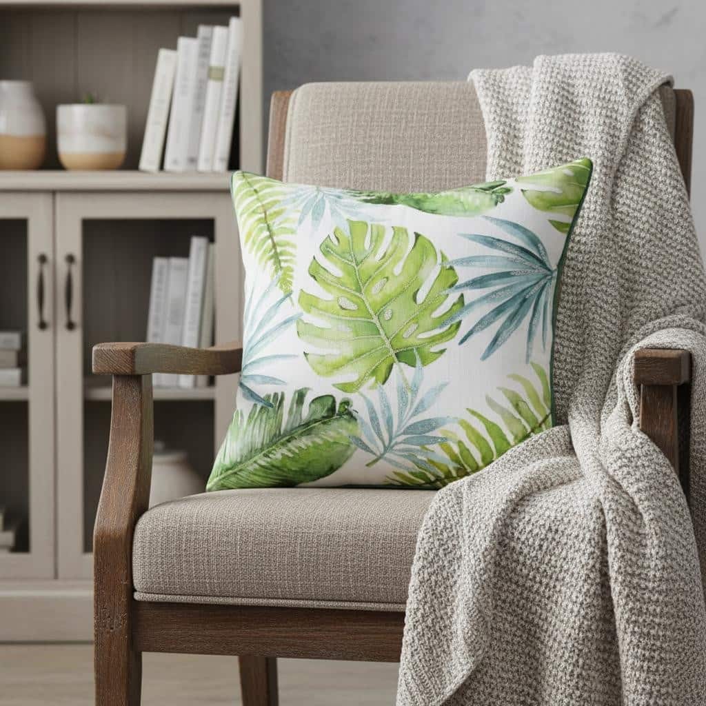 20" X 20" Green And Blue Polyester Floral Zippered Pillow