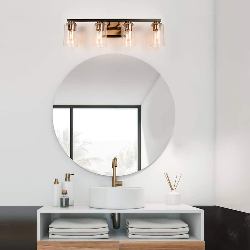 2/3/4-Light Modern Black Gold Bathroom Vanity Lights Seeded Glass Wall Sconces