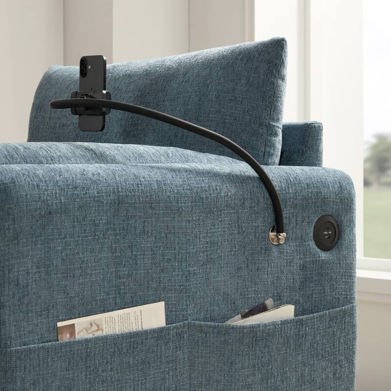 38" Chenille Storage Sofa with Ottoman - Features USB Charger, Phone Holder & Side Pockets for Living Room