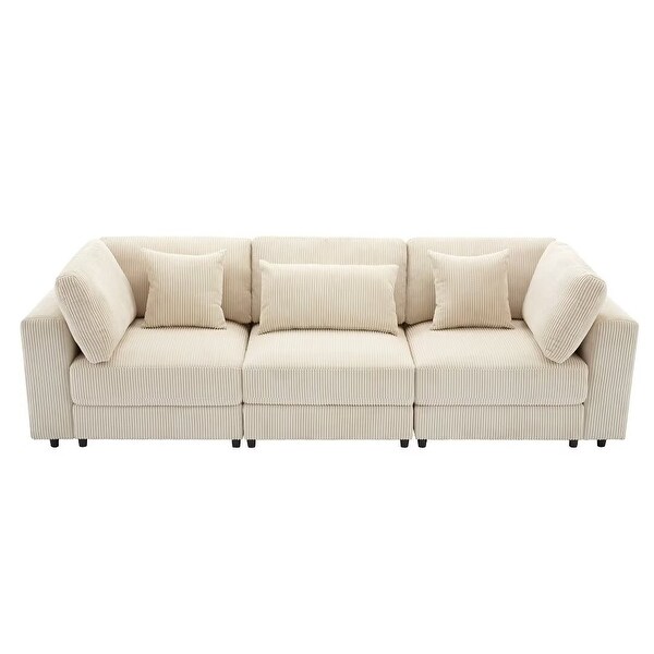 105 3 Seater Sofa with Removable Back Cushions and 5 Pillows 105 Wx36.25 Dx32.5 H Beige