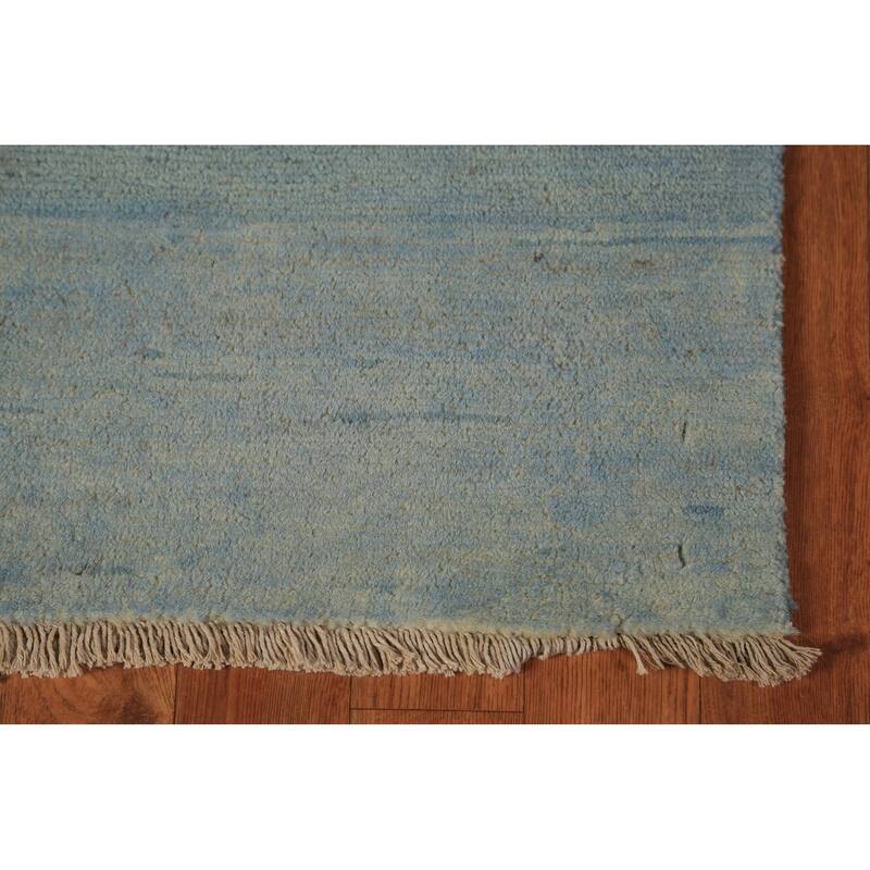 Light Blue Gabbeh Oriental Runner Rug Handmade Wool Carpet - 3'3" x 6'6"