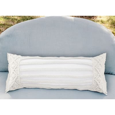 HomeRoots 14" X 36" White Textured Indoor Outdoor Throw Pillow With Fringe - 14