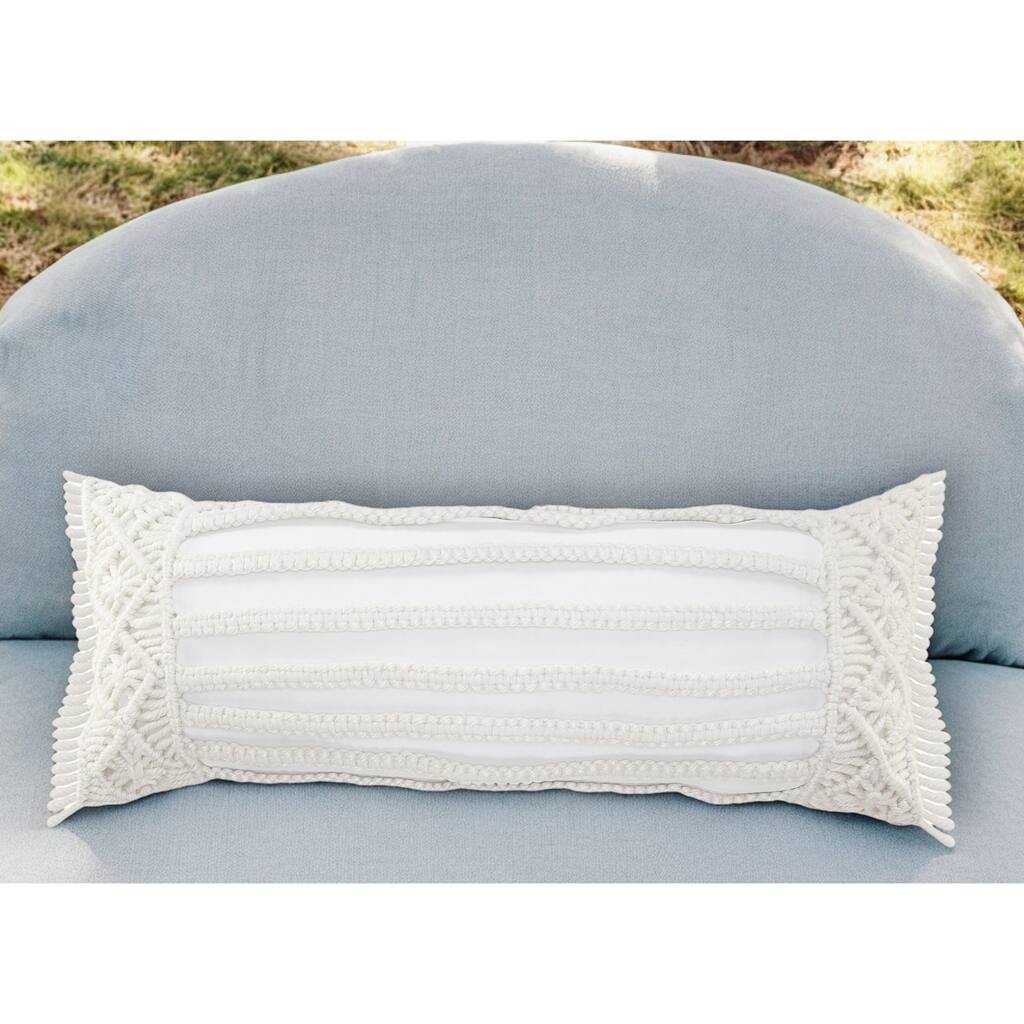HomeRoots 14" X 36" White Textured Indoor Outdoor Throw Pillow With Fringe - 14