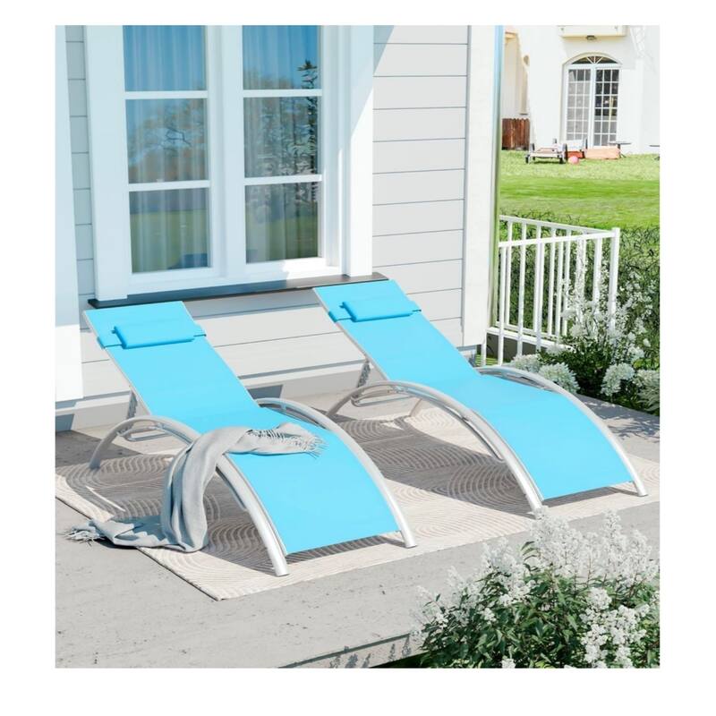2-Pack Aluminum Adjustable Patio Chaise Lounge Chairs All-Weather Outdoor Recliners - Blue