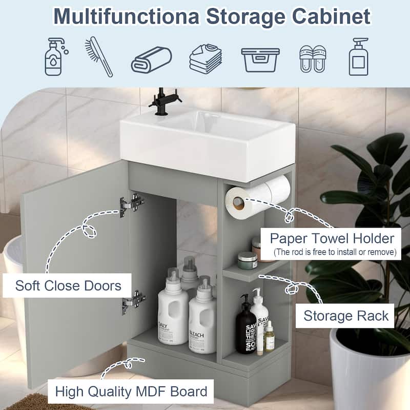 18.6" Bathroom Vanity with Sink,with Two-tier Shelf,Left or Right Orientation