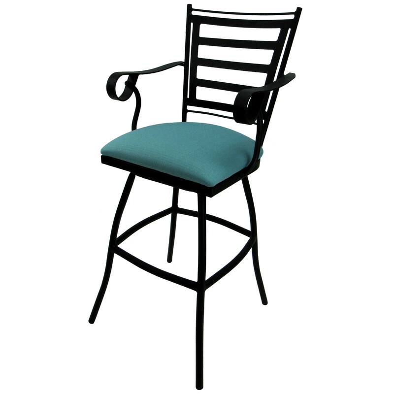 Extra Tall Spectator Swivel Bar Stool 35" Jenna - Black Frame - 34 - 35 inch Seat - Aqua Linen