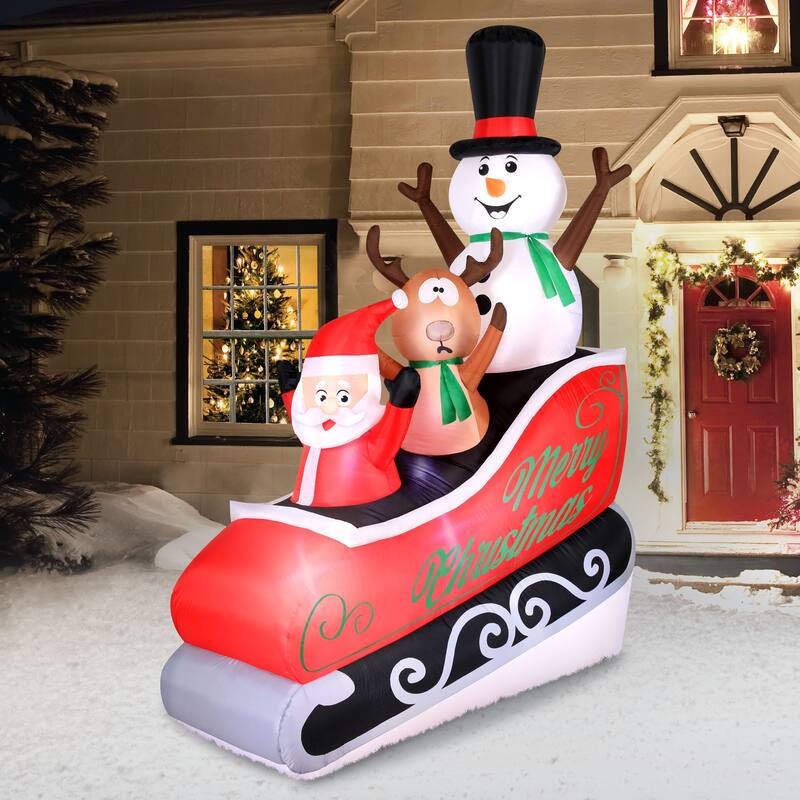 Occasions Airflowz Inflatable Santa Sleigh Ride, 8 ft Tall, Red