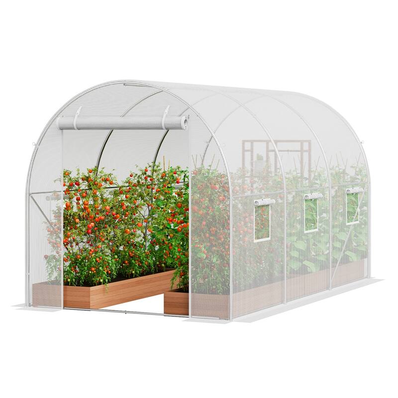 Walk-in Tunnel Greenhouse, Hoop House Greenhouse Tunnel, Plant Hot House with Galvanized Steel Frame, Green PE Cover - 9.6x6.4x6.2 ft,White