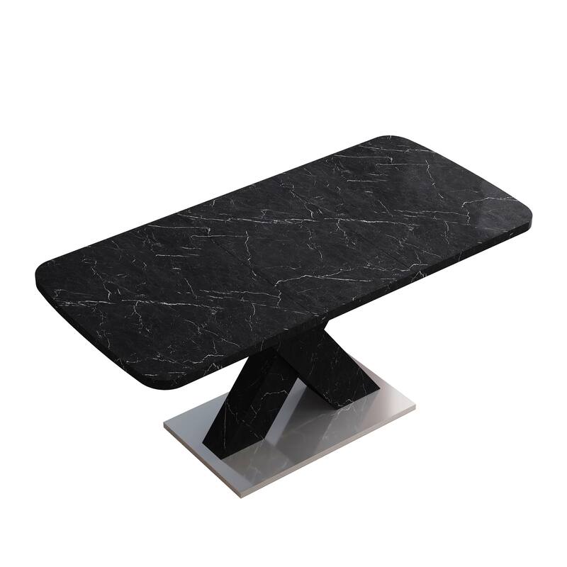 Modern Square Dining Table with Marble Table Top and X-Shape Table Leg
