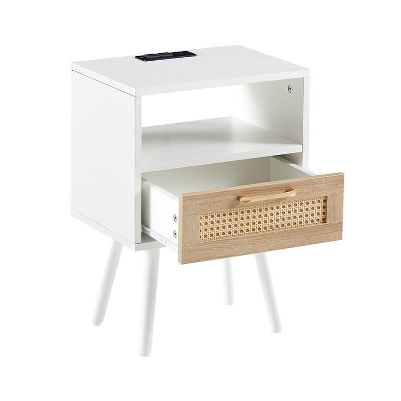 15.75" Rattan Side Table with Drawer