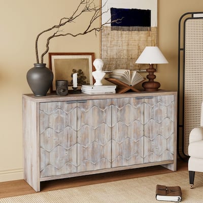 Farmhouse Style 4 Door Wooden Sideboard Accent Cabinet for Living Room, Entryway