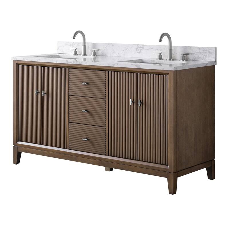 Vanity Art 60" Freestanding Bathroom Vanity with Engineered Marble Top and Sinks