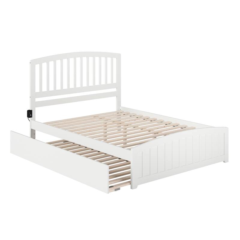 Neo-Classical Platform Bed with Footboard & Twin XL Trundle - White