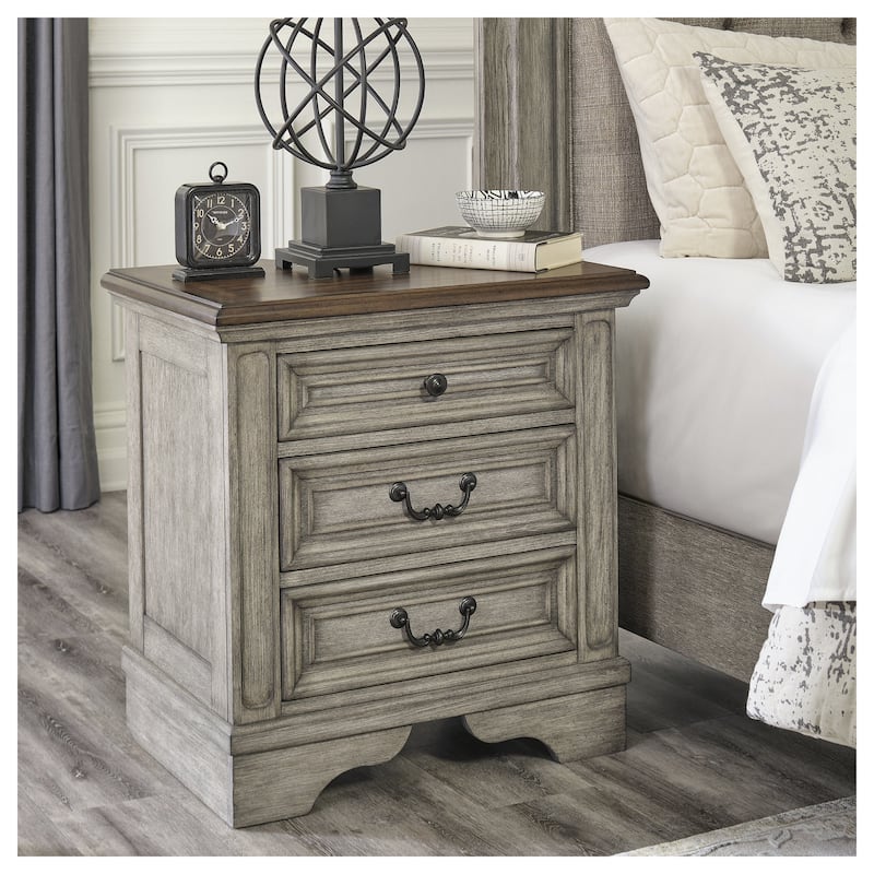 Ashley Furniture Lodenbay Black & Gray 3 Drawer Night Stand with Charging Station - Brown - 3-drawer