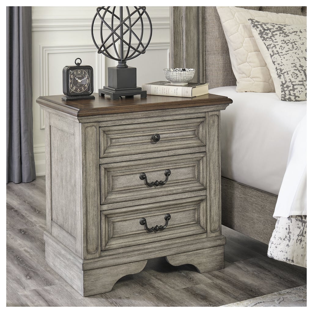 Ashley Furniture Lodenbay Black & Gray 3 Drawer Night Stand with Charging Station