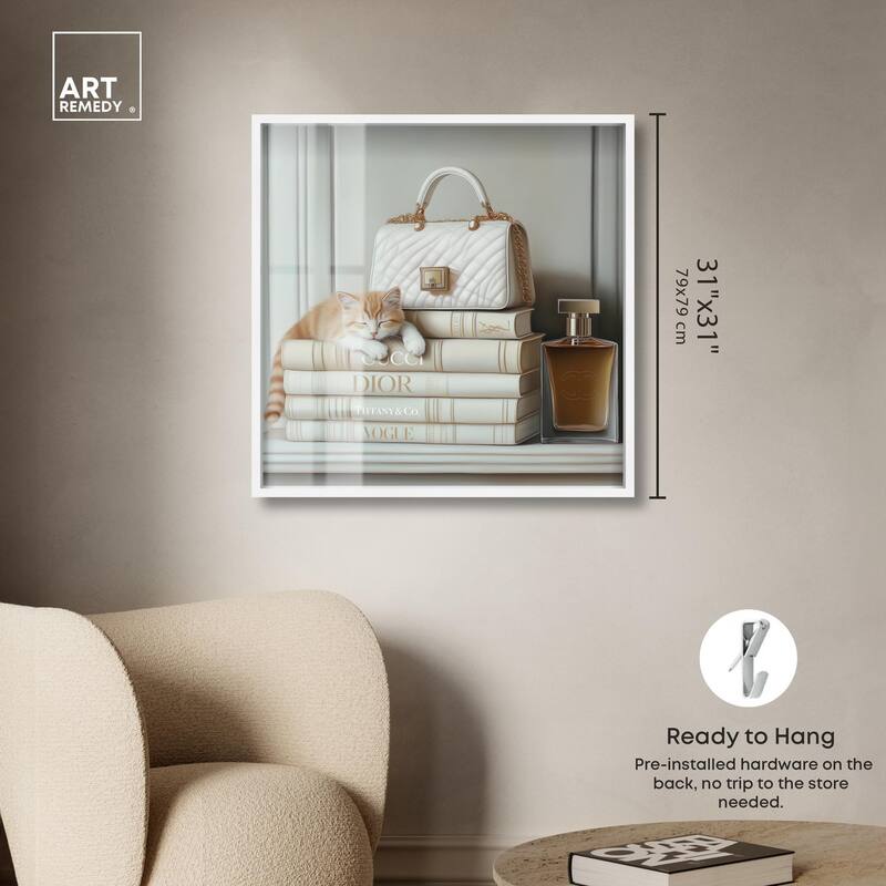 Ivory Books and Kitten Shadowbox by Art Remedy