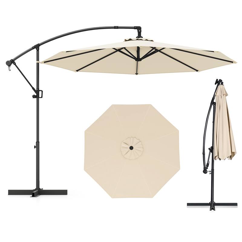 Gymax 10 FT Patio Offset Umbrella w/ X-shaped Base Infinite Tile & - Beige