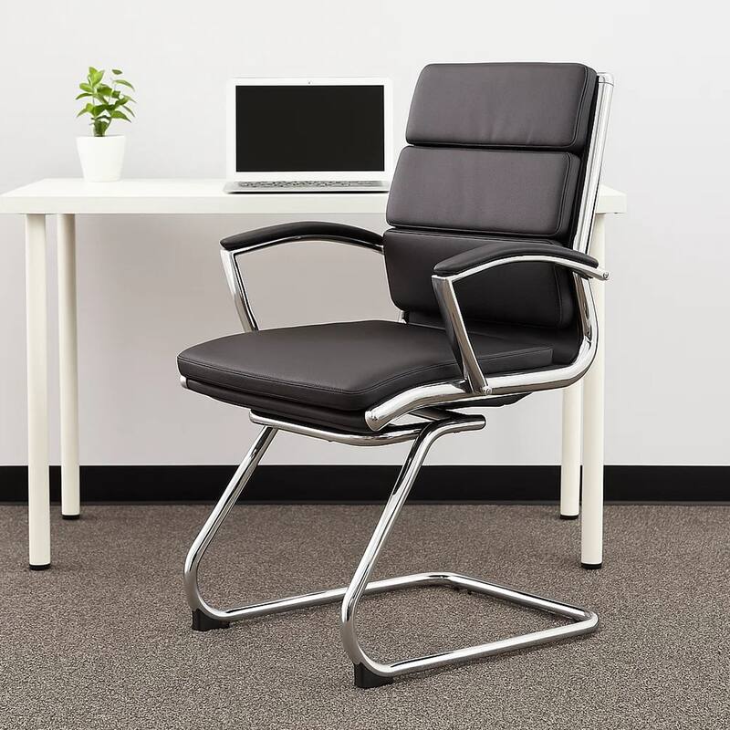 Kim Executive Guest Chair with Metal Chrome Cantilever Base, Black Vinyl