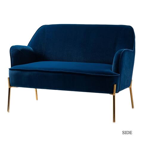 Contemporary and Classic Velvet Fabric Padded Seat Loveseat Living Room Sofa with Recessed Arms Design & Non-slip Metal Legs