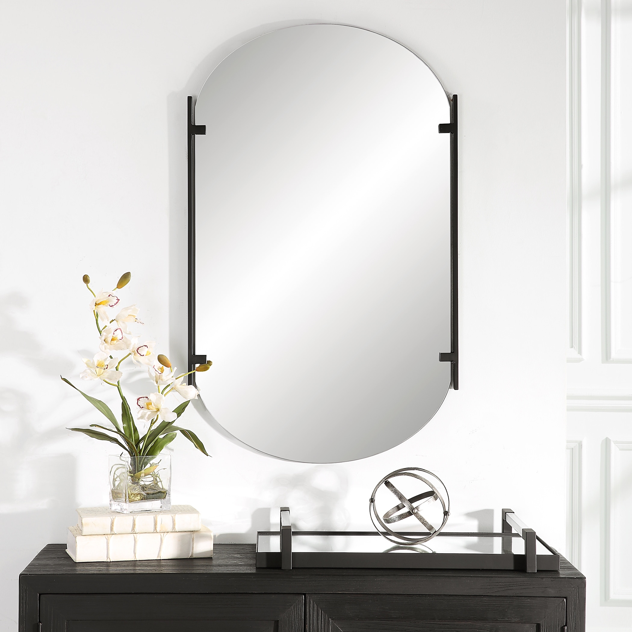 Porch & Den Frameless Wall Mirror with Satin Black Metal Holders