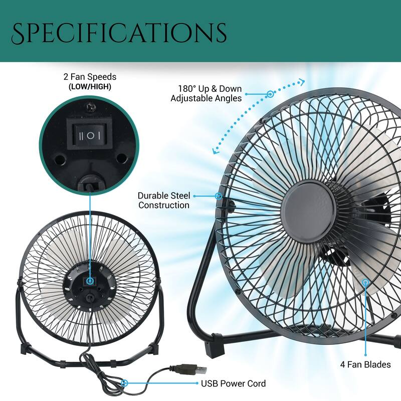 Modern Designs BreezeCore Mini, 8” USB-Powered High Velocity Fan with Dual Speeds and Tilt Control
