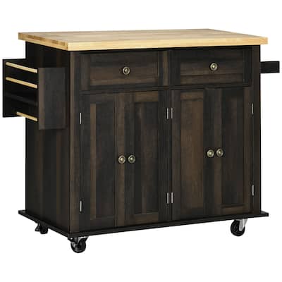 Modern Rolling Kitchen Island Cart With Spice Rack(no include stool)