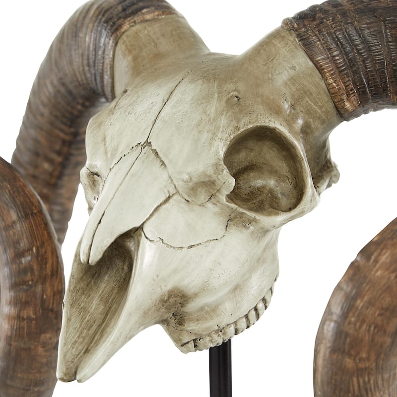 Polystone Ram Skull Decorative Sculpture - Brown - Roche River Decor