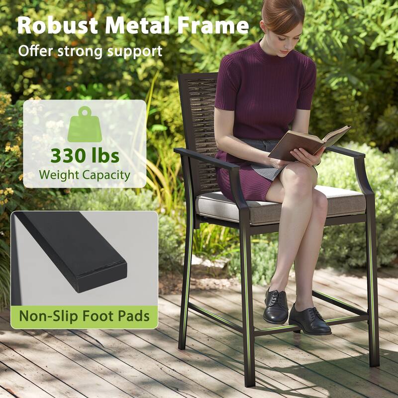 Gymax Patio Bar Stools Set of 4 w/ Armrest Fabric Seat & Heavy-Duty
