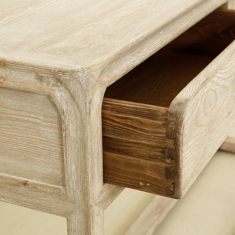 Artissance Reclaimed Peking Console Table With 3 Drawers & Weathered White Wash Finish, 34 Inch Tall