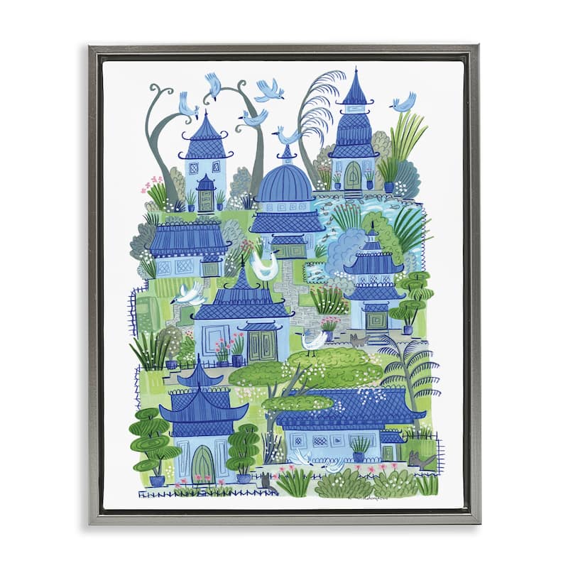Stupell Charming Village Buildings Framed Floater Canvas Wall Art Design By Kay Widdowson - 17 x 21 - Grey