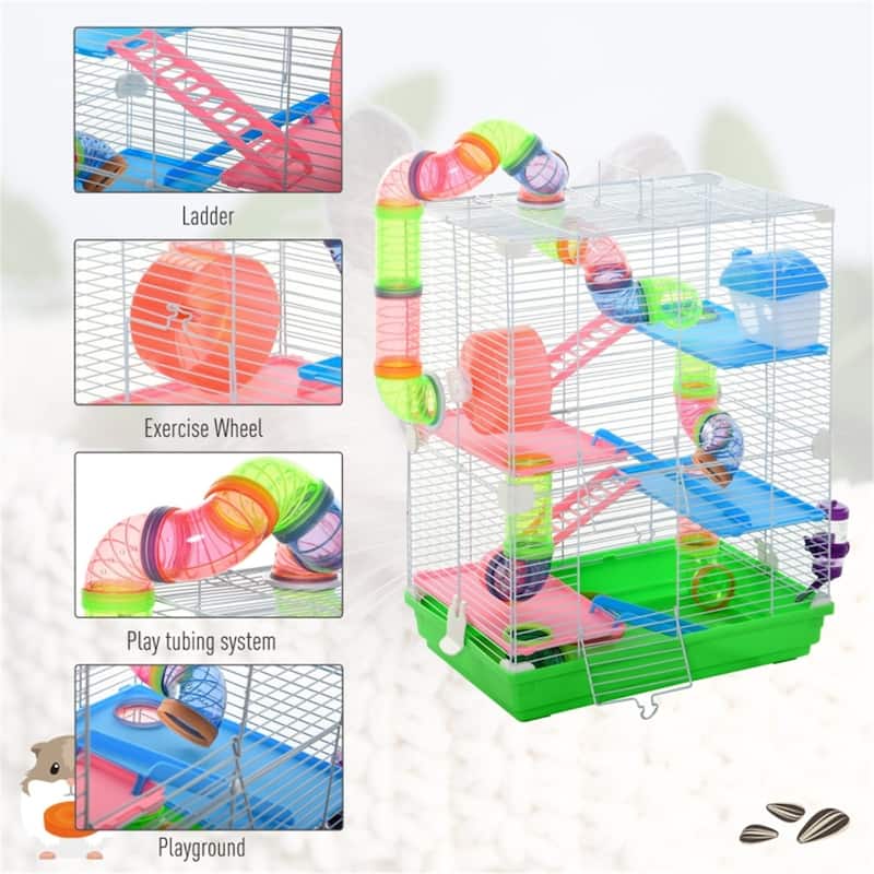5-Tier Small Hamster Cage with Two Front Door and Multiple Pipes - 18" L x 11.75" W x 22.75" H