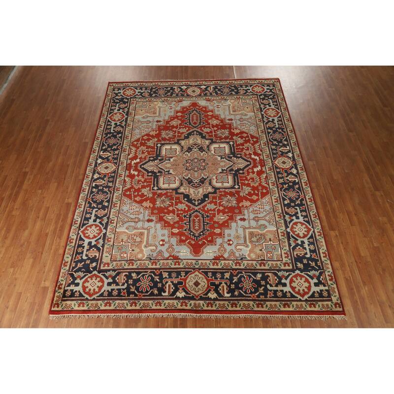 Hand Knotted Oriental 100% Wool Carpet Traditional Medallion Red Heriz (serapi) Area Rug - 11' 10'' X 8' 11''