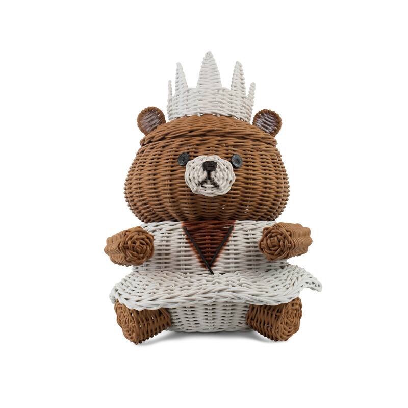 Hand Woven Princess Bear Rattan Storage Basket Home Decor Organizer Cute Handmade Handcrafted Gift Decoration Artwork Wicker